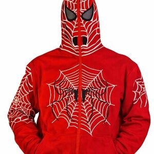 Marvel Spider-Man full-zip hoodie with a spider web design that covers the face